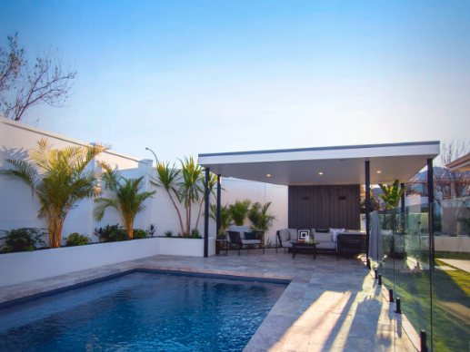 Covered residential pool area with custom patio structure in Perth