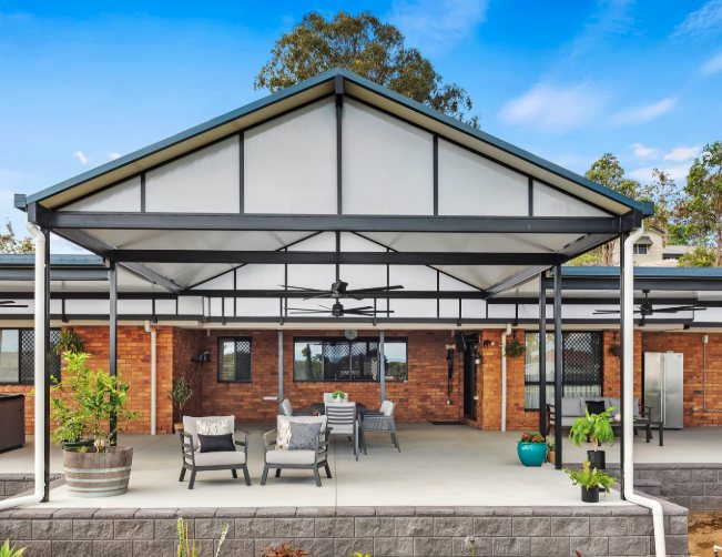 Covered residential courtyard with custom shade structure in Perth